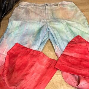 Colorful Tie-Dye Pants and Red Shorts
